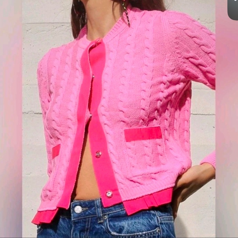 Zara Bright Pink Cable Knit Women's Jacket